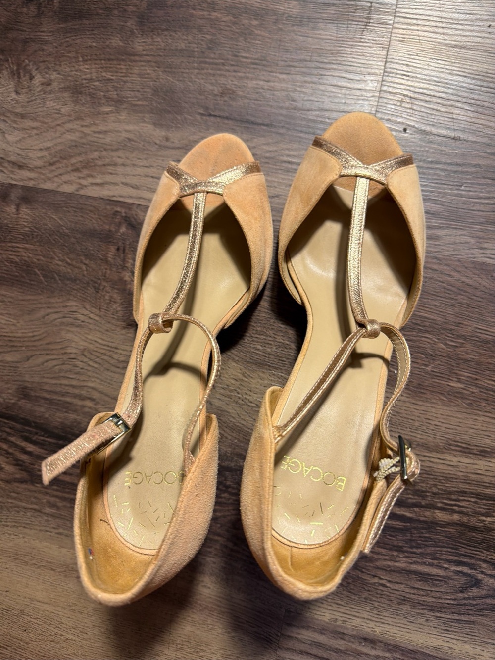 Bocage Made In France Peach Suede Leather Sandal Sz 40 / 9 Ankle Strap Heels
